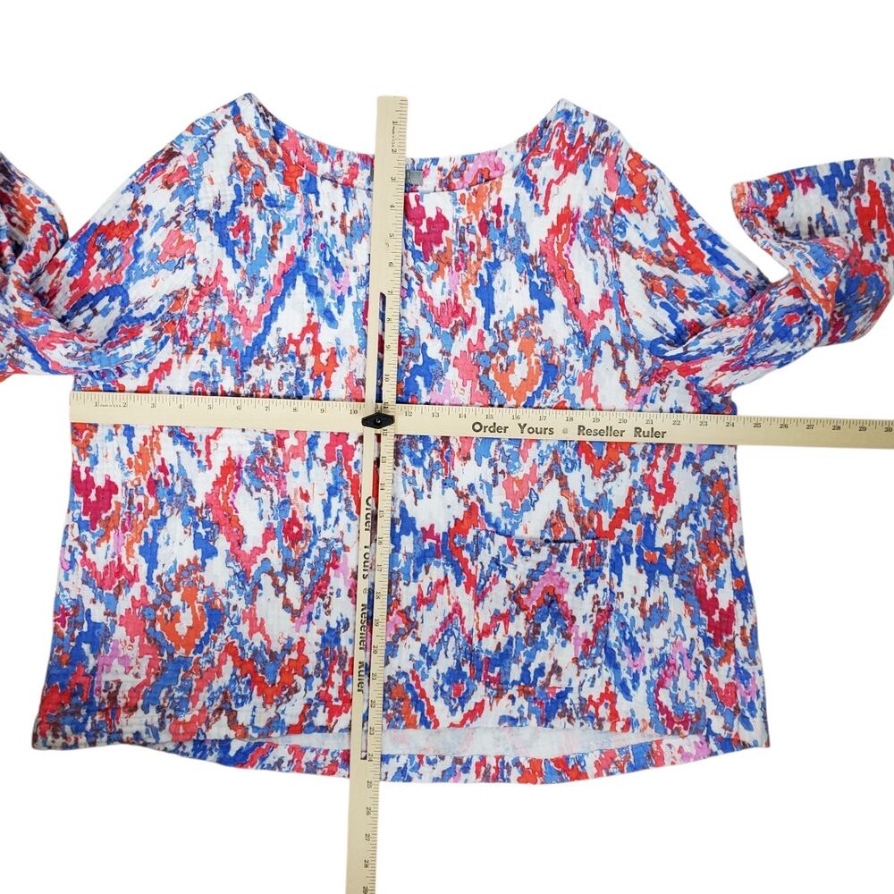 Habitat Seaside Double Cloth Gauze Pullover Top Lg 3/4 Sleeve Ikat Red Pink Blue - Picture 7 of 12